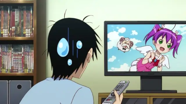 Menikmati Anime di Rumah Gambar karakter anime menonton televisi