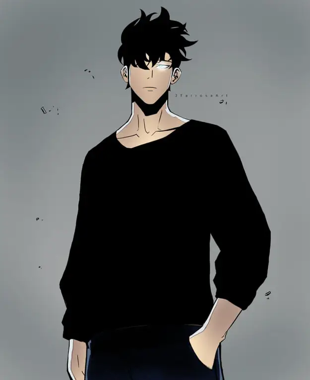 Artwork Sung Jinwoo Ilustrasi artwork Sung Jinwoo dari anime Solo Leveling