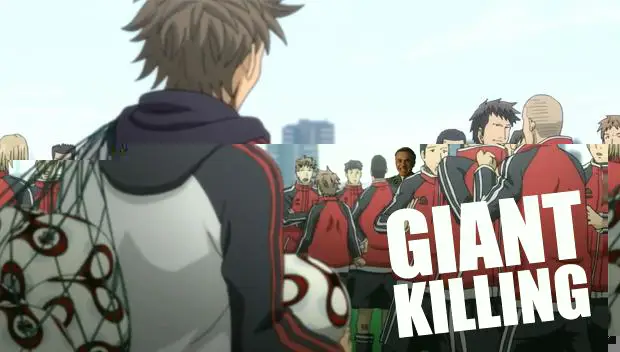 Screenshot adegan pertandingan sepak bola di anime Giant Killing
