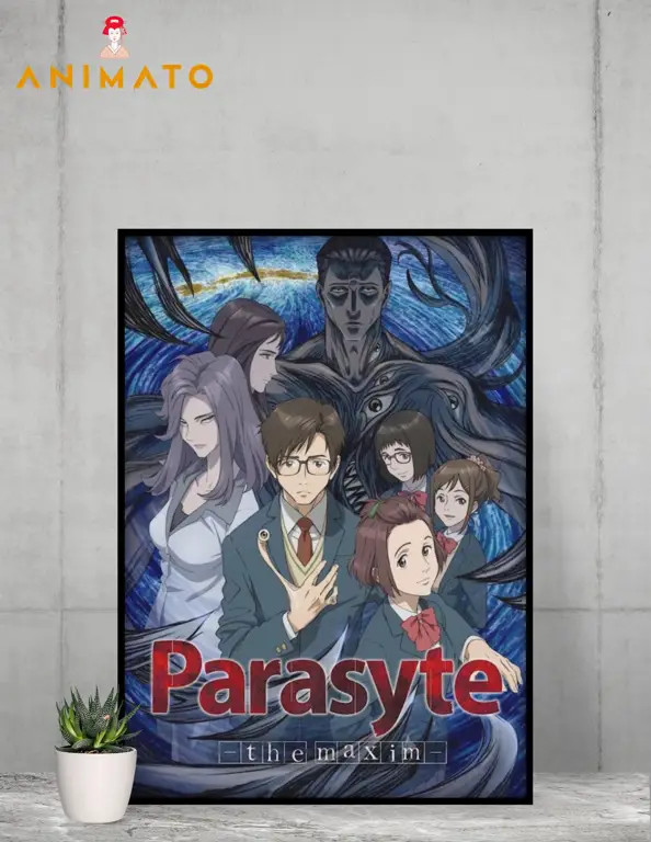 Poster anime Parasyte Poster anime Parasyte yang menampilkan Shinichi dan Migi
